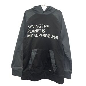 Hand Printed Upcycled Youth Medium Saving the Planet is My Superpower Hoodie